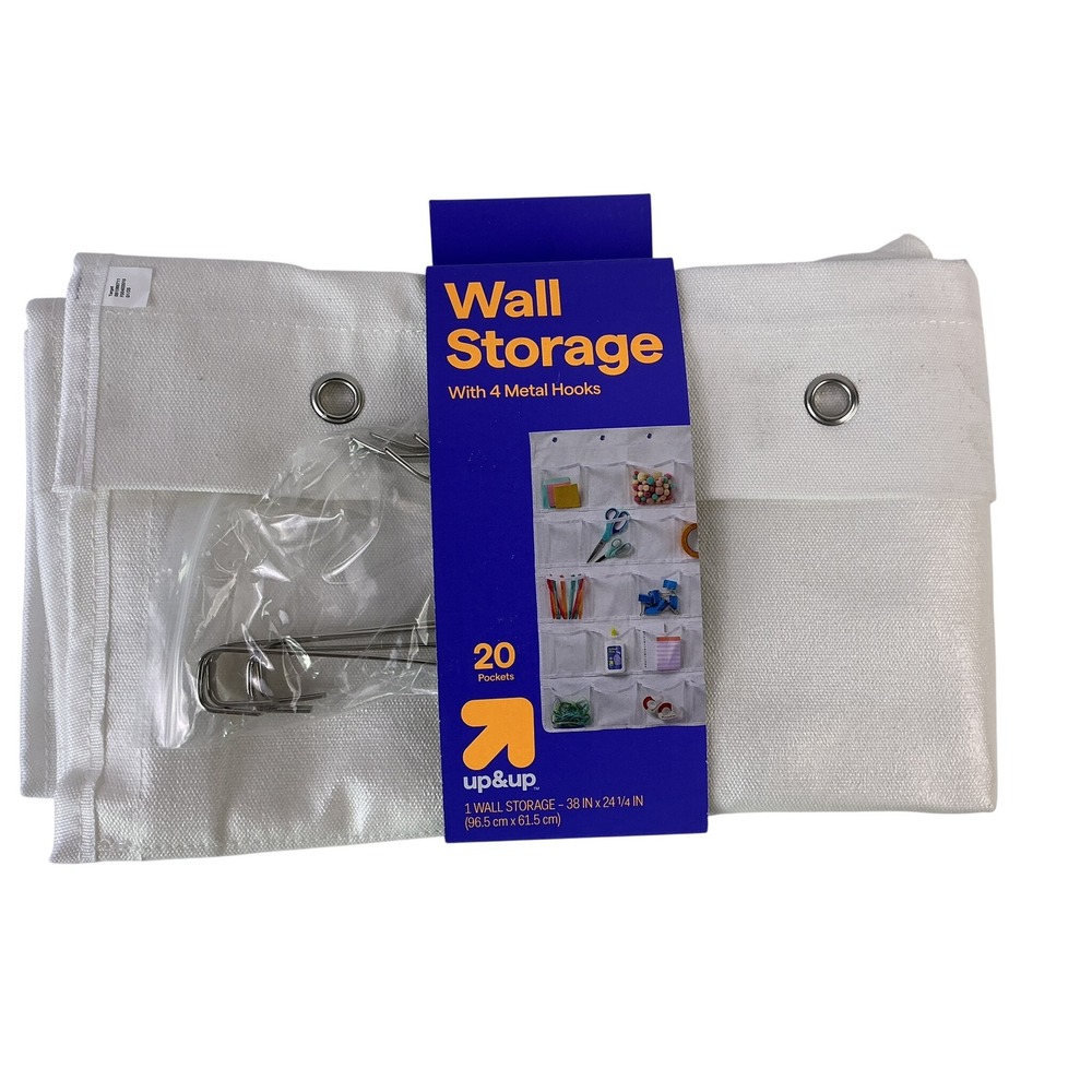 up & up White Fabric Wall Storage Organizer 20 Pockets 38x24 with‎ 4 Metal Hooks